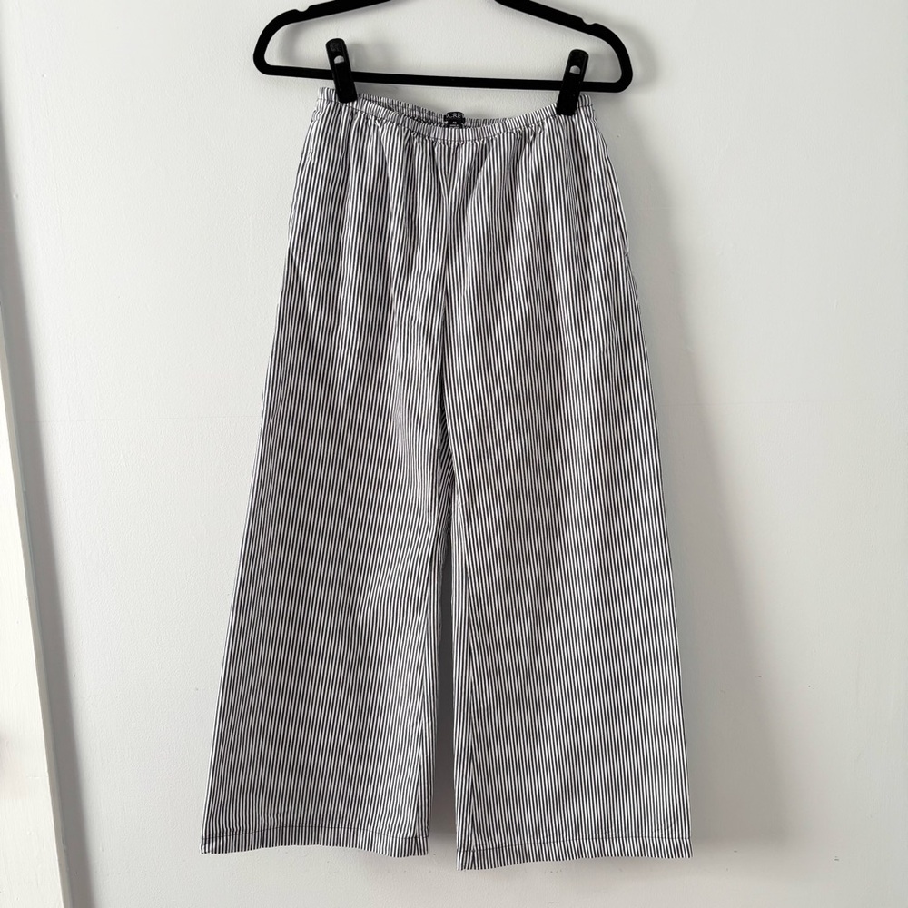 J. Crew Cosmo Pant in Oxford Stripe Pull-On Wide Leg Ankle Pant Pinstripe - Picture 2 of 6